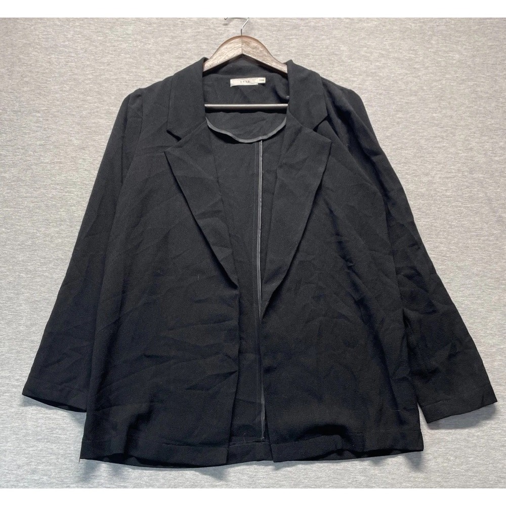 Lush Open Front Blazer Jacket Womens Small Black Stretch Notched Lapel Business